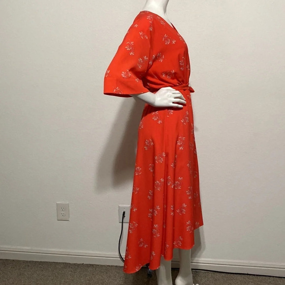 Joie Tomato Red Daymon B Floral Print Crepe De Chine Midi Wrap Dress Size S - Picture 8 of 10